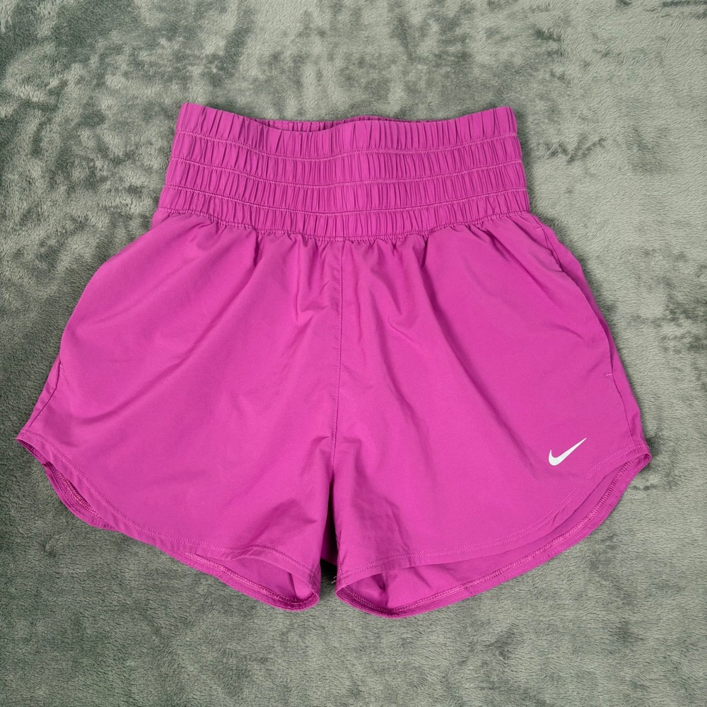Nike Shorts Womens Small Pink Dri-FIT High Rise Smocked Waist Running Athletic